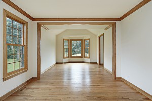 Dining room in new construction home with wood trim